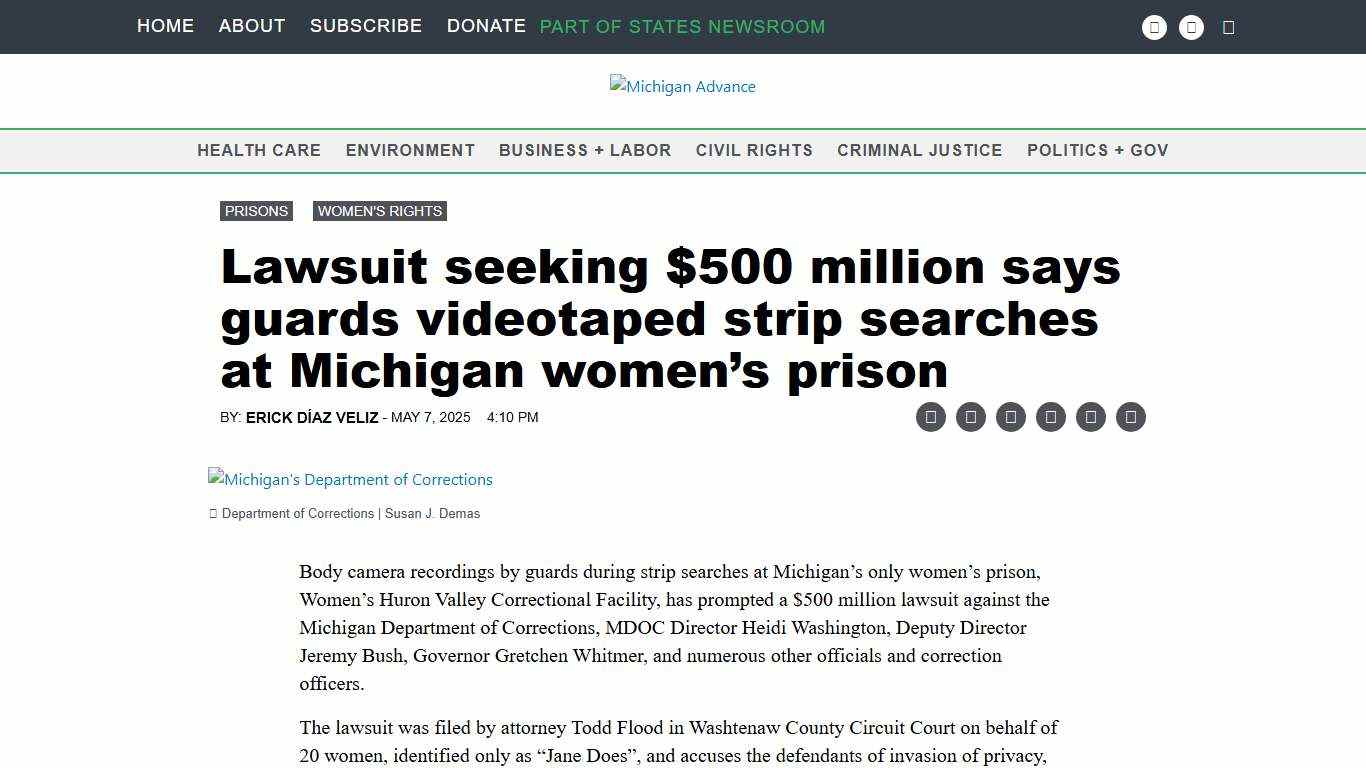 Lawsuit seeking $500 million says guards videotaped strip searches at Michigan women’s prison • Michigan Advance