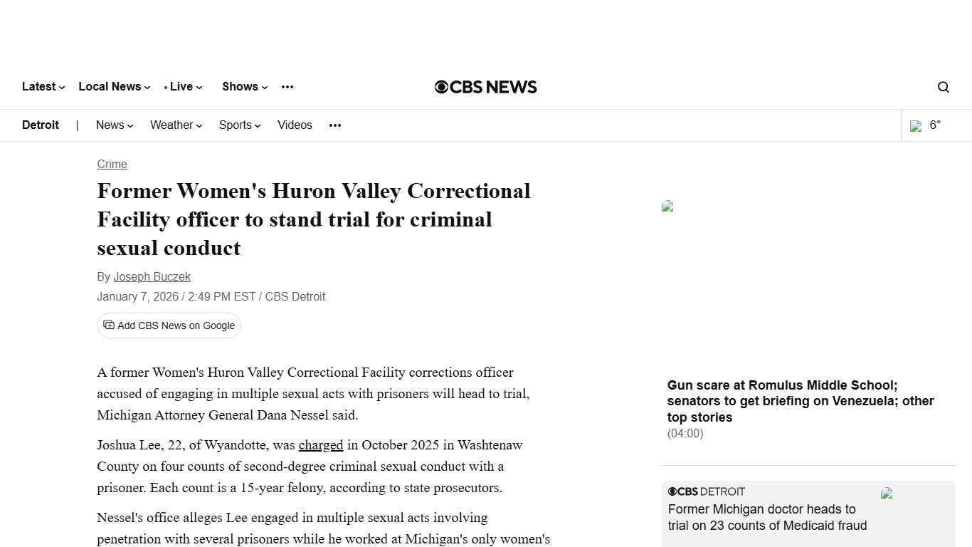Former Women's Huron Valley Correctional Facility officer to stand trial for criminal sexual conduct - CBS Detroit